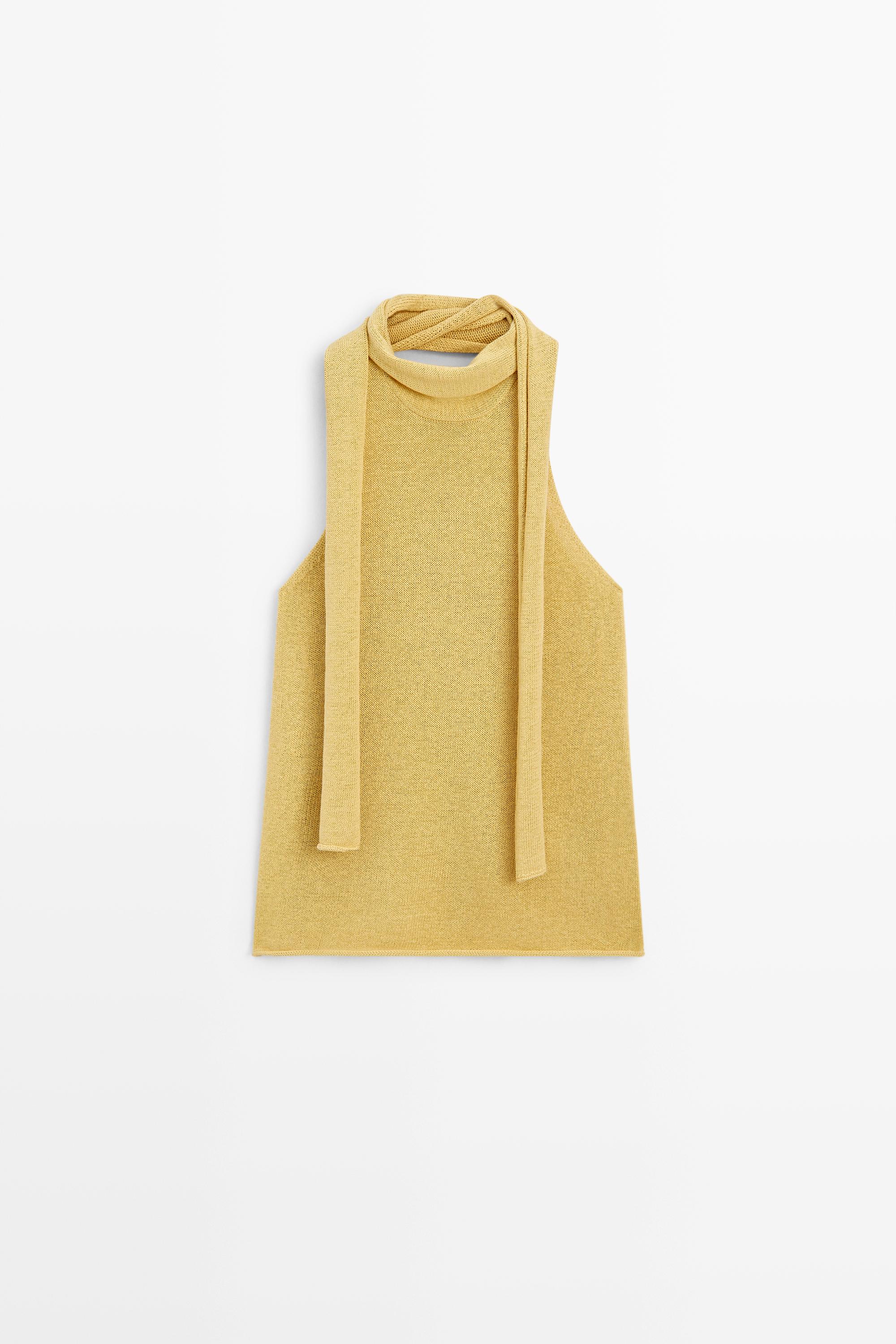 Linen blend halter top with tie detail